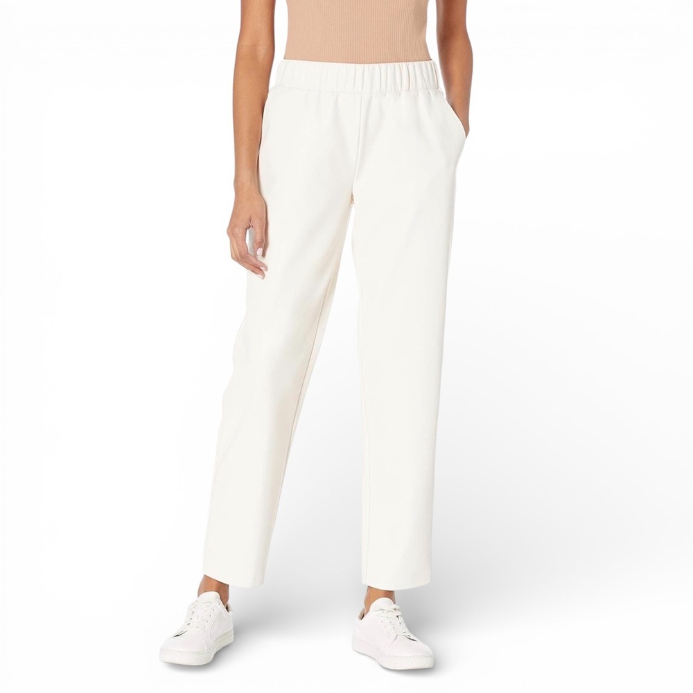 The Drop lisadnyc Jogger HFK2106 Ivory‎ Faux Leather Elastic Waist Pants Size S
